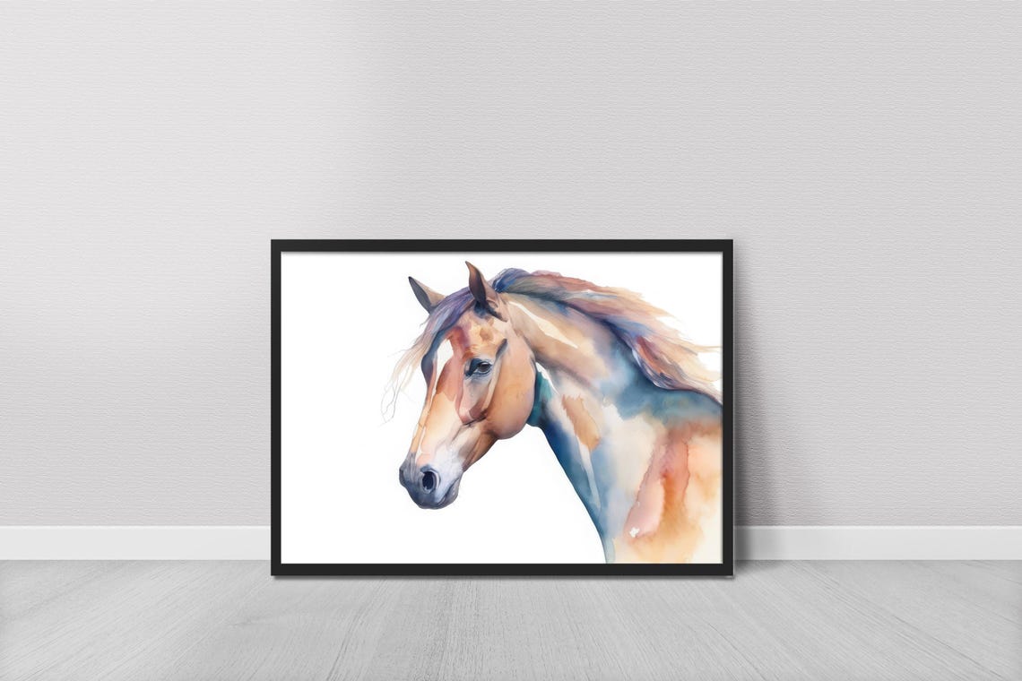 Watercolor Horse Head Portrait Chestnut Equine Animal Decor Poster