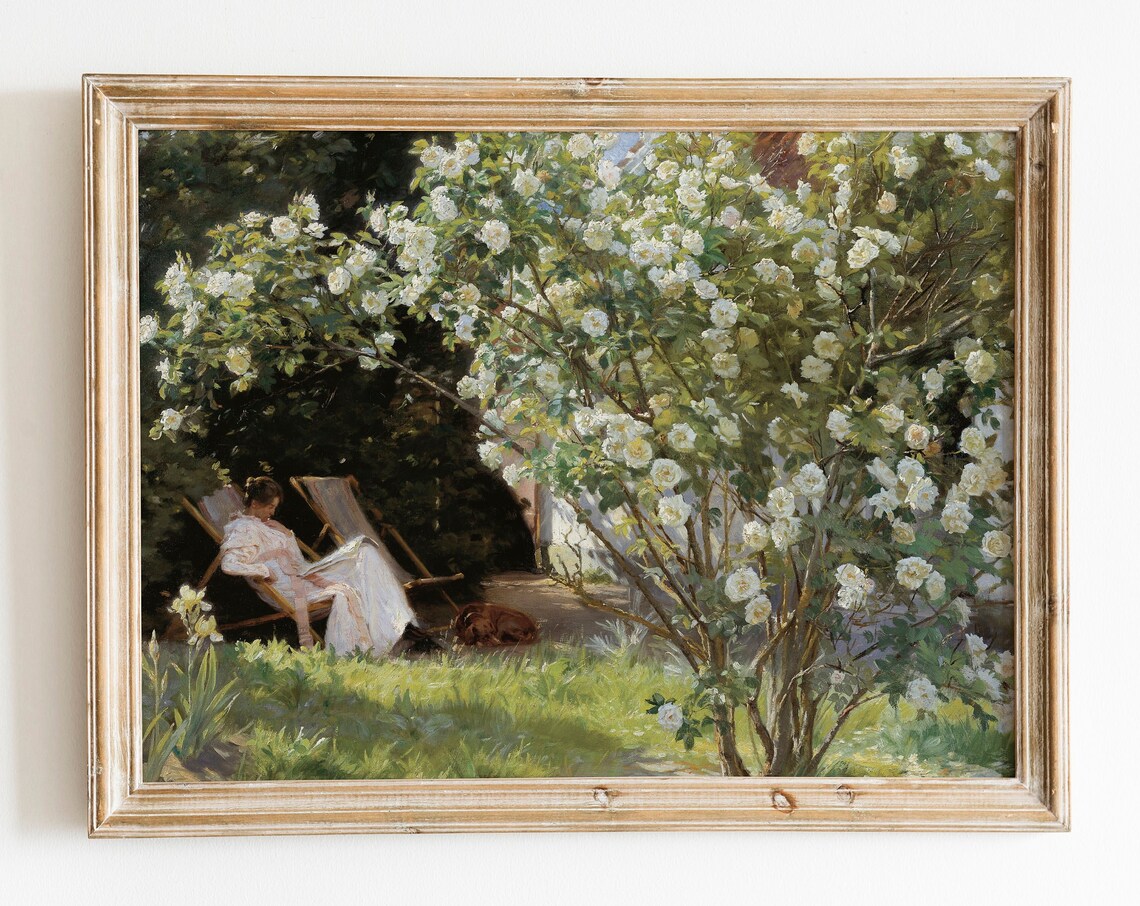 Lady In White Reading, Vintage Botanical Art Print - Image 2