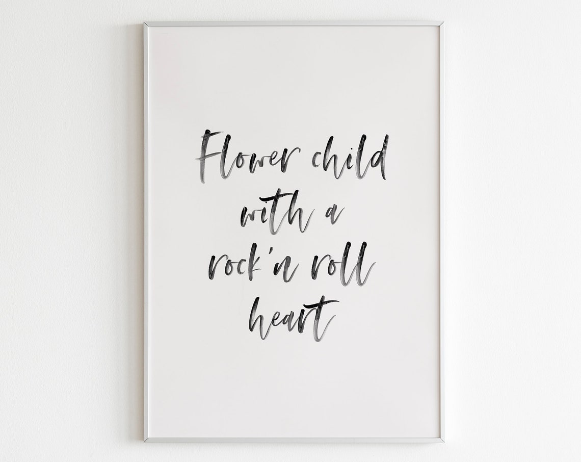Flower Child With A Rock N Roll Heart Script Quote Boho Poster