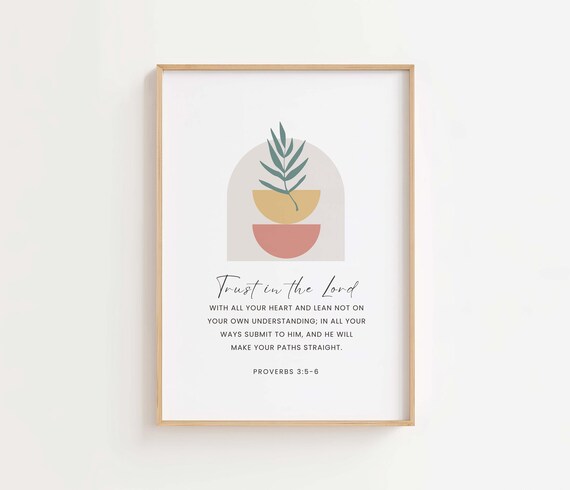 Proverbs 356 Niv Trust In The Lord With All Your Heart Boho Bible Verse Wall Art Scripture Print Christian
