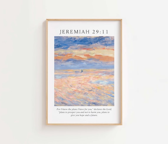 Jeremiah 2911 Plans to Prosper You Bible Verse Painted Sea Poster