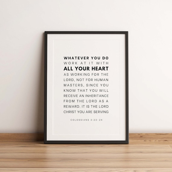 Colossians 3:23-24 Bible Verse Typography Scripture Christian Poster