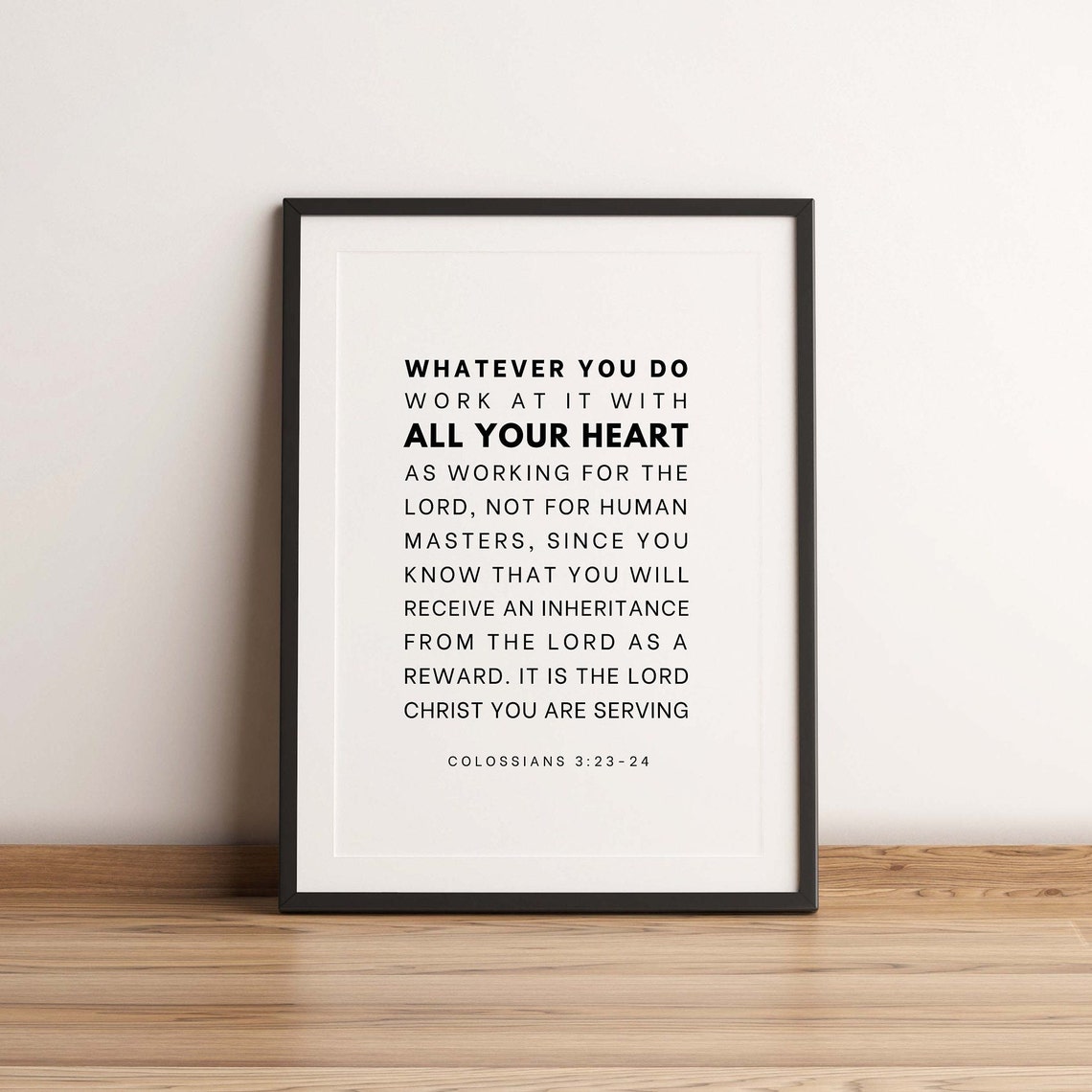 Colossians 3:23-24 Bible Verse Typography Scripture Christian Poster