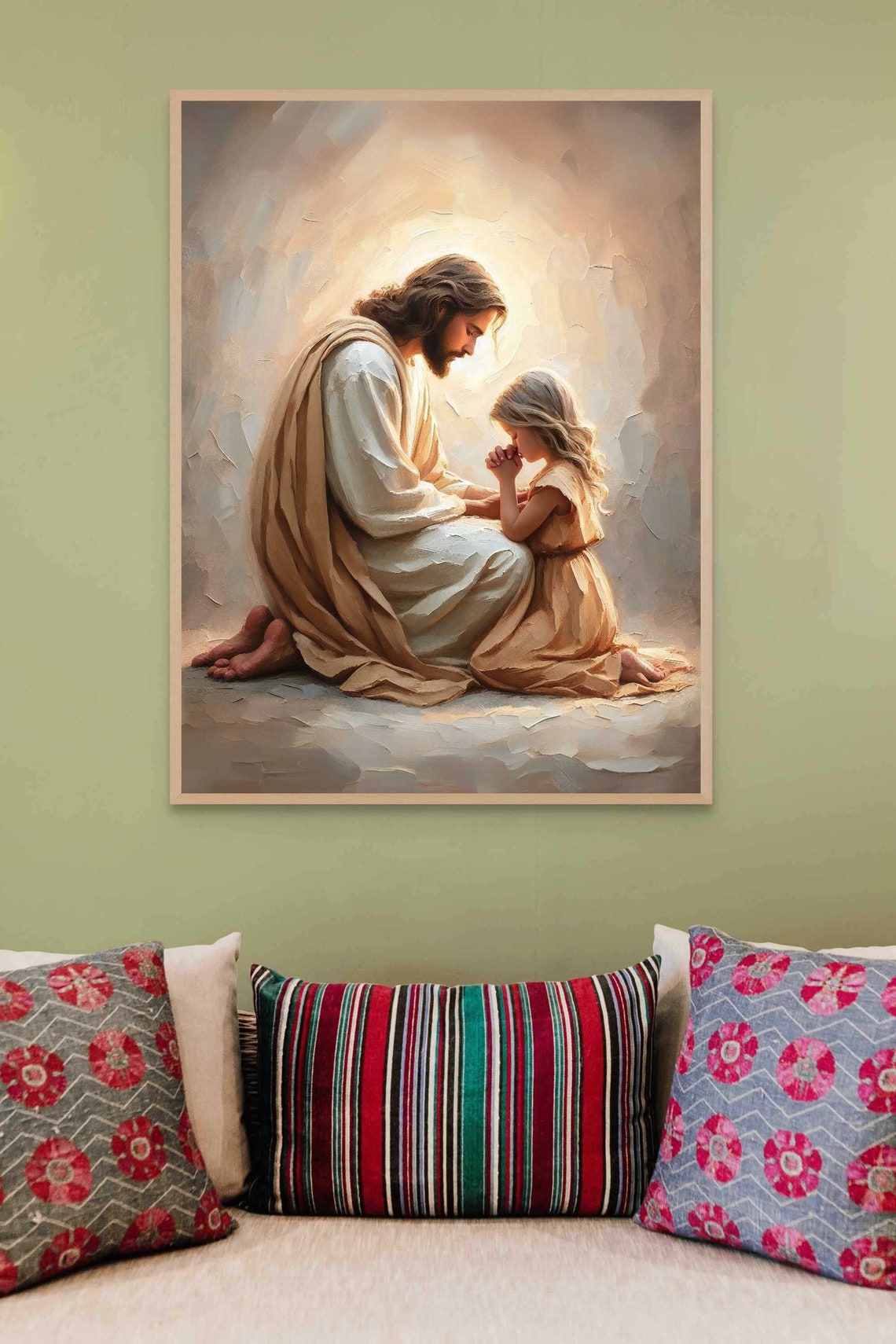 Jesus Praying With Girl, Christian Painting - Image 3