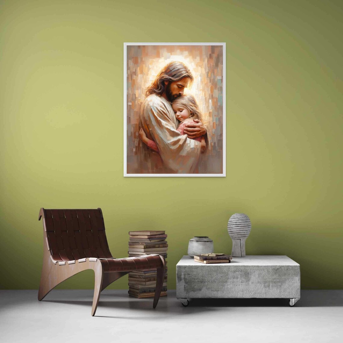 Jesus Hugging Girl, Christian Bible Painting - Image 3