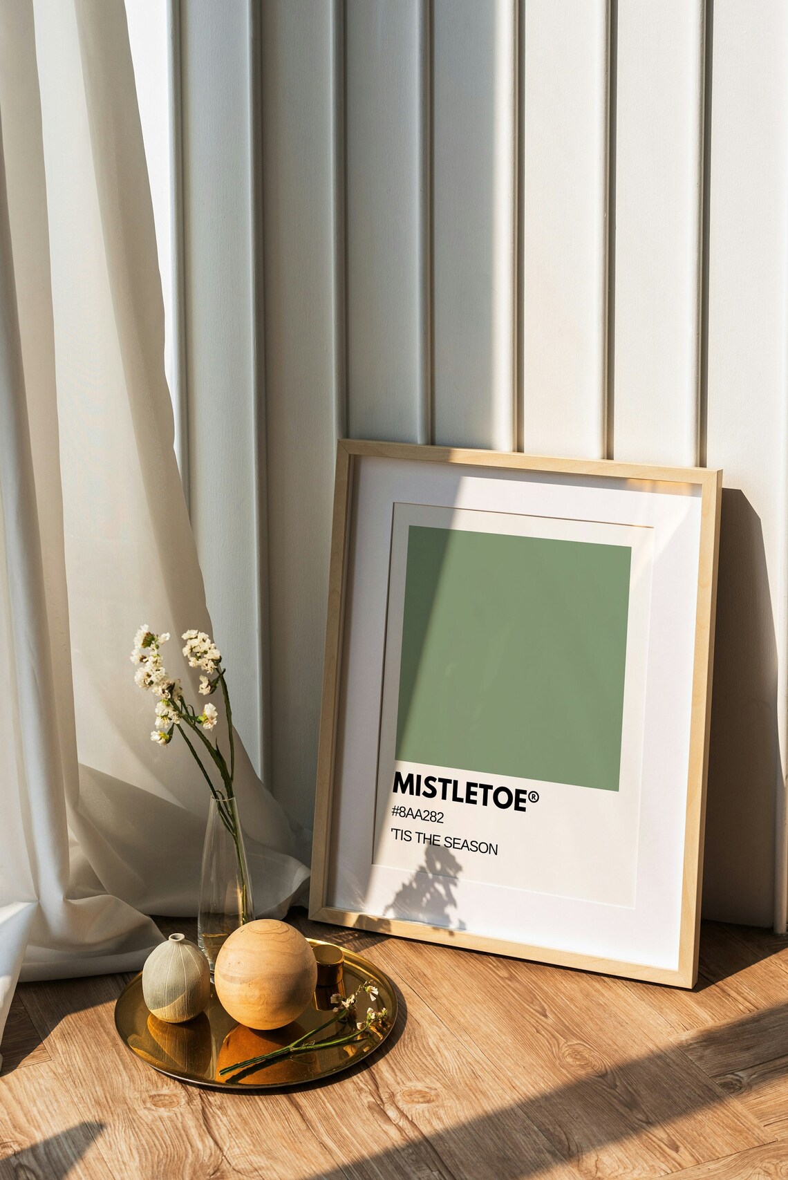 Mistletoe Tis the Season Sage Green Pantone Style Holiday Poster - Image 3