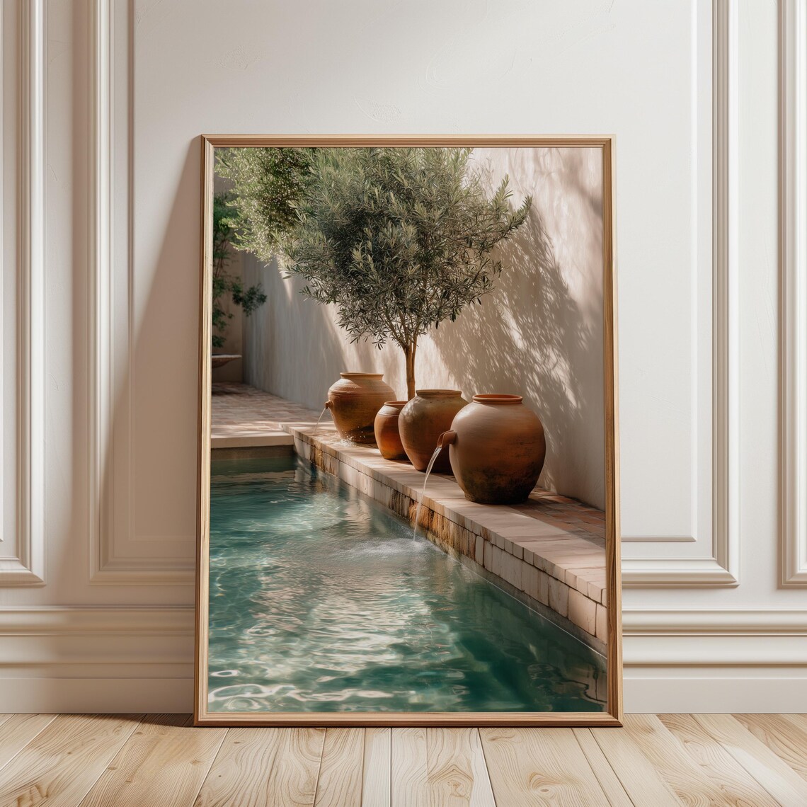 Mediterranean Pool Art Print, Rustic Terracotta Decor