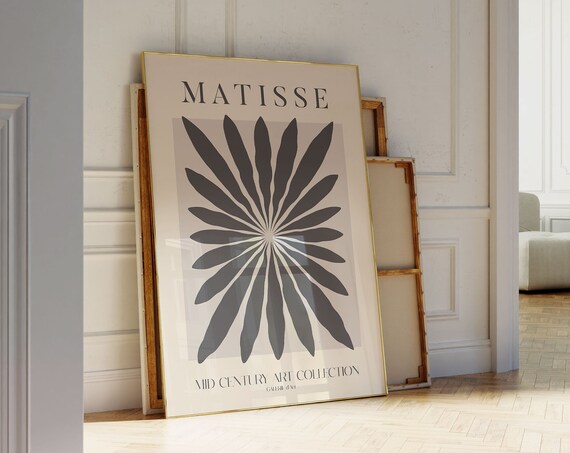 Matisse Grey Leaf Sunburst Mid Century Modern Gallery Art Poster