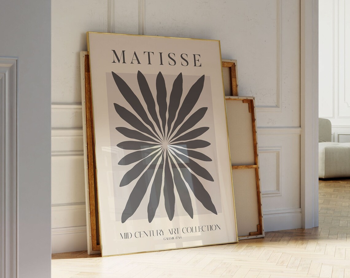 Matisse Grey Leaf Sunburst Mid Century Modern Gallery Art Poster