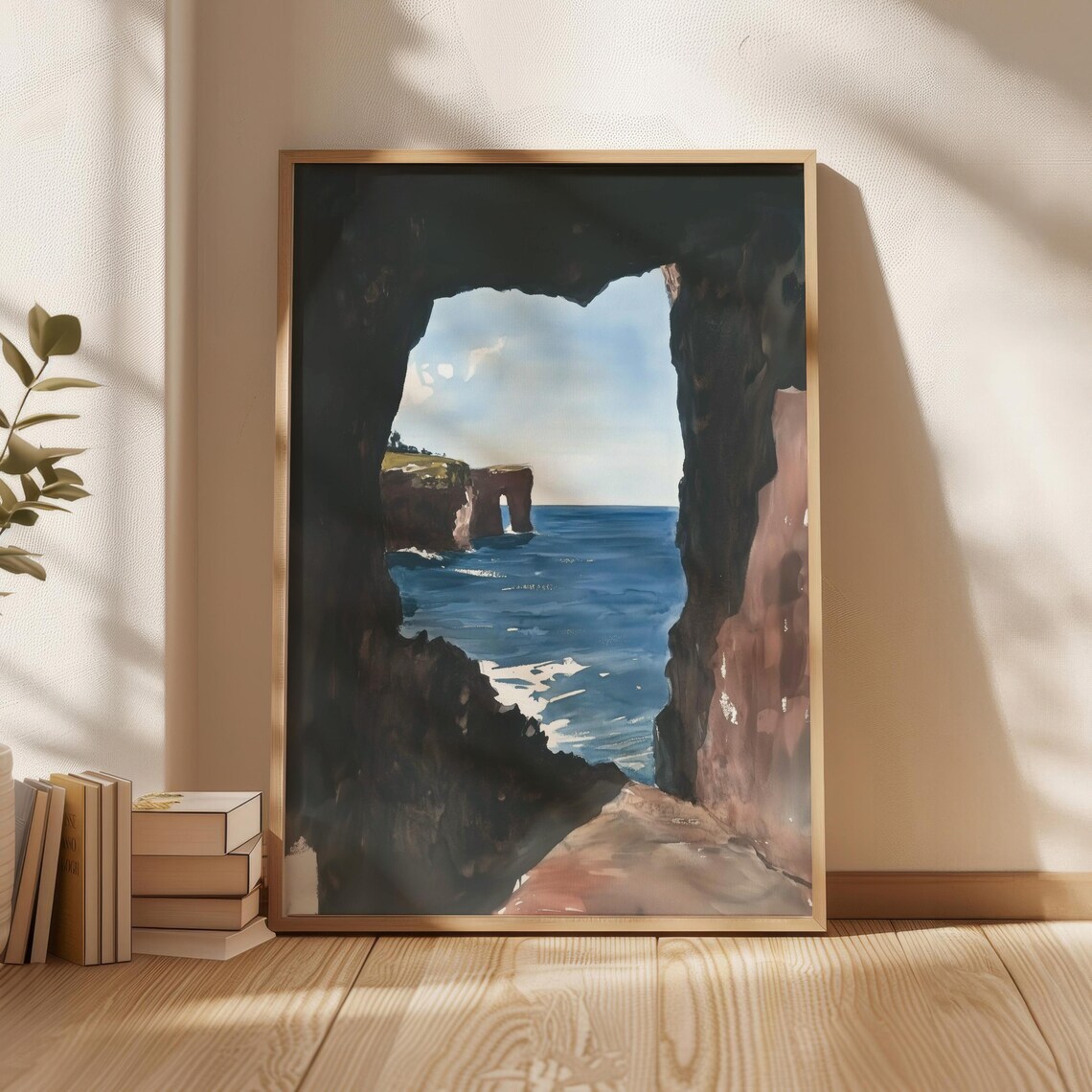 Cave Poster Winslow Homer Style Handpainted Watercolor Palm Tree Wall Art