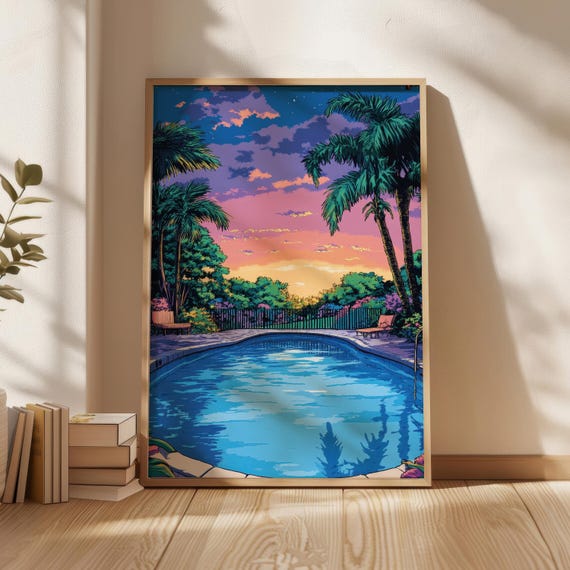 Hiroshi Nagai Style Sunset Art Work Poster Pool Wall Modern Home Decor
