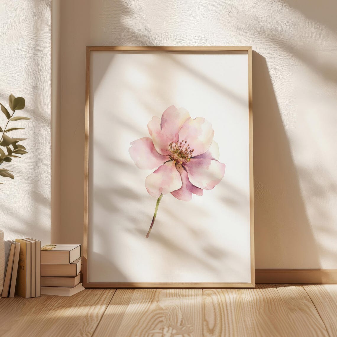 Pink Cherry Blossom Delicate Watercolor Floral Minimalist Art Print