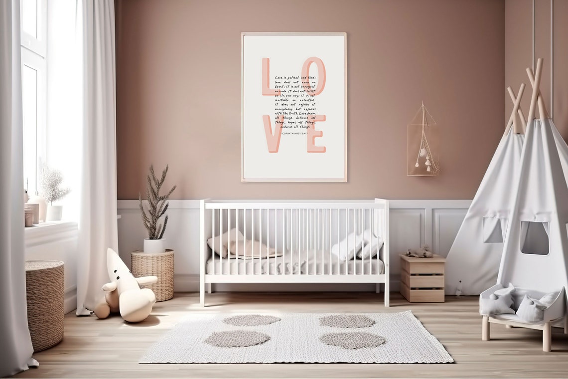 1 Corinthians 13:4-7 Love Is Patient And Kind Pink Nursery Poster Gift - Image 5