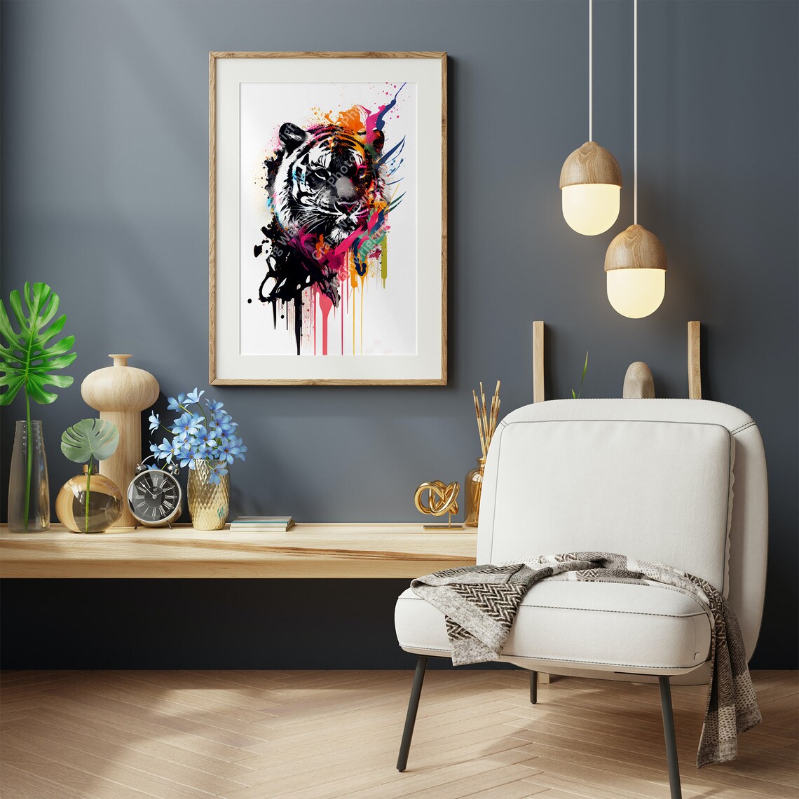 Tiger Head In Profile Colorful Splash Paint Art Portrait Poster - Image 2