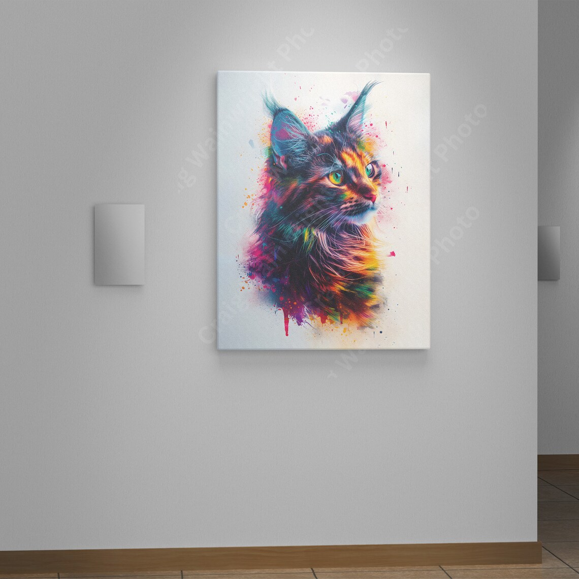 Maine Coon Cat Colorful Watercolor Splash Portrait Art Poster - Image 4