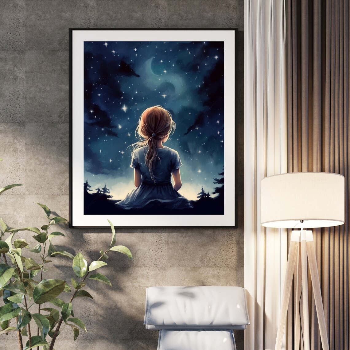 Star Gazing Girl Girls Room Wall Art Aesthetic Night Bright Sky Art Moody Decor Vintage Nursery Wall Art 299 - Image 4