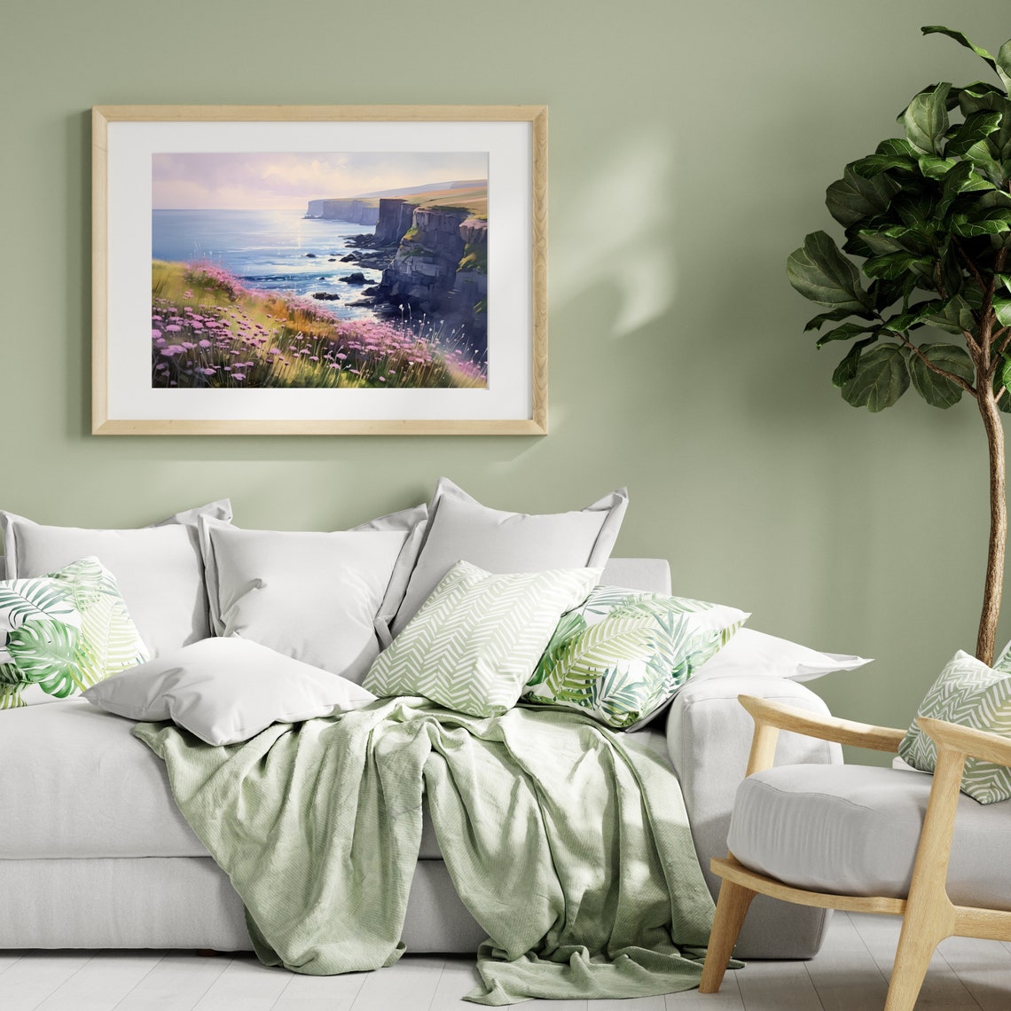 Sea Cliffs Pink Wildflowers Ocean Sunset Coastal Landscape Poster - Image 6