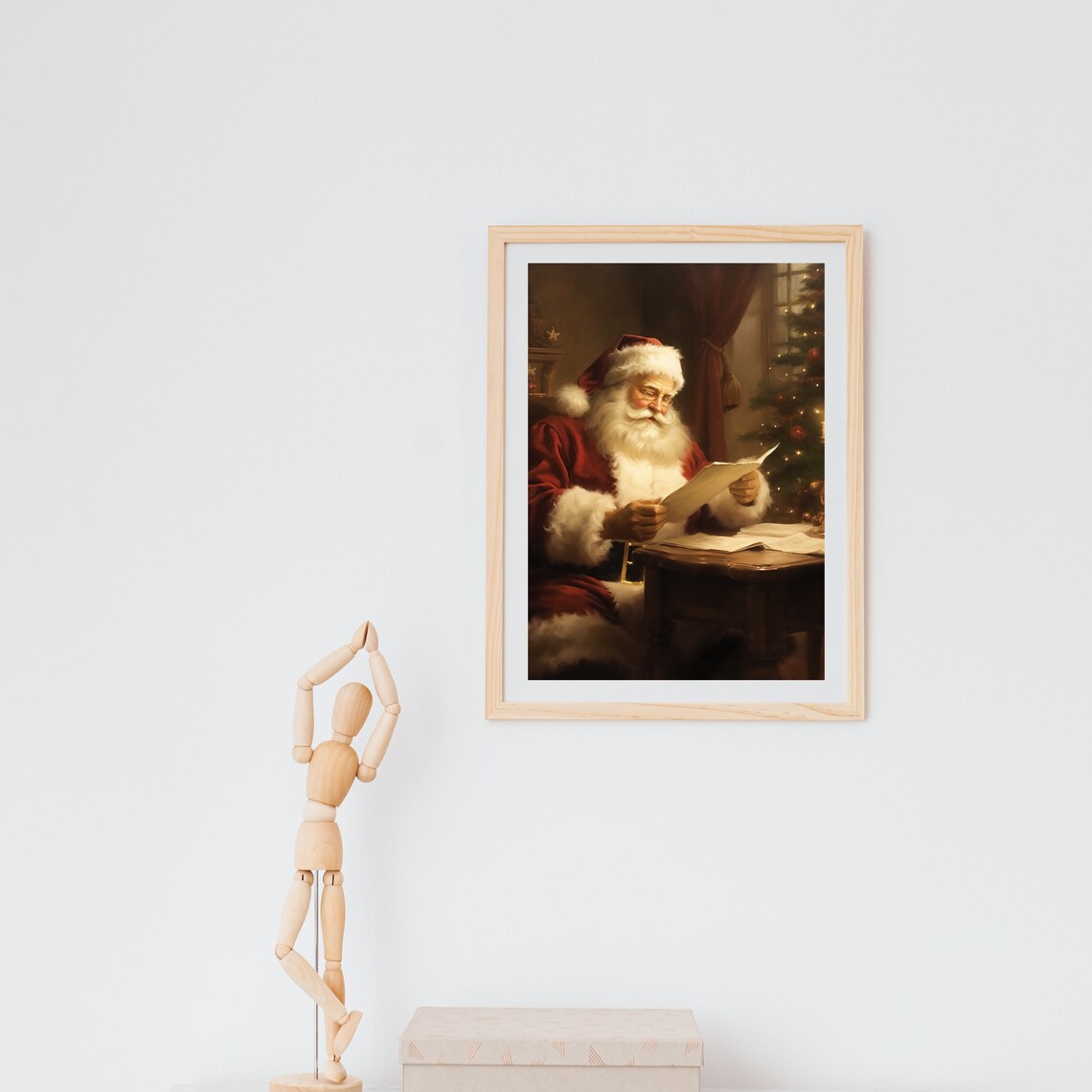 Santa Claus Reading Letters Vintage Christmas Night Painting Poster - Image 4