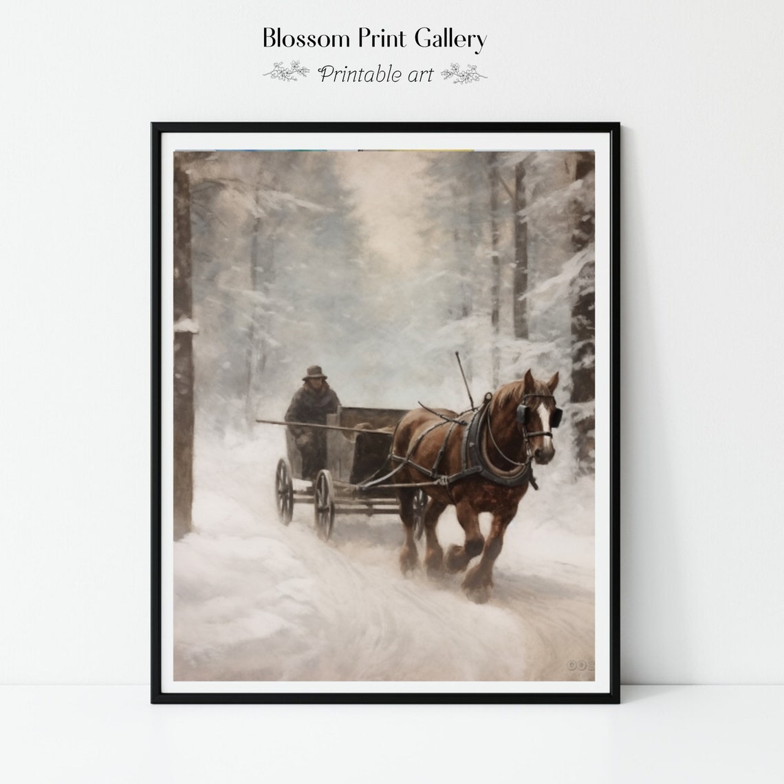 Horse Drawn Wagon Snowy Forest Winter Vintage Painting Poster - Image 6