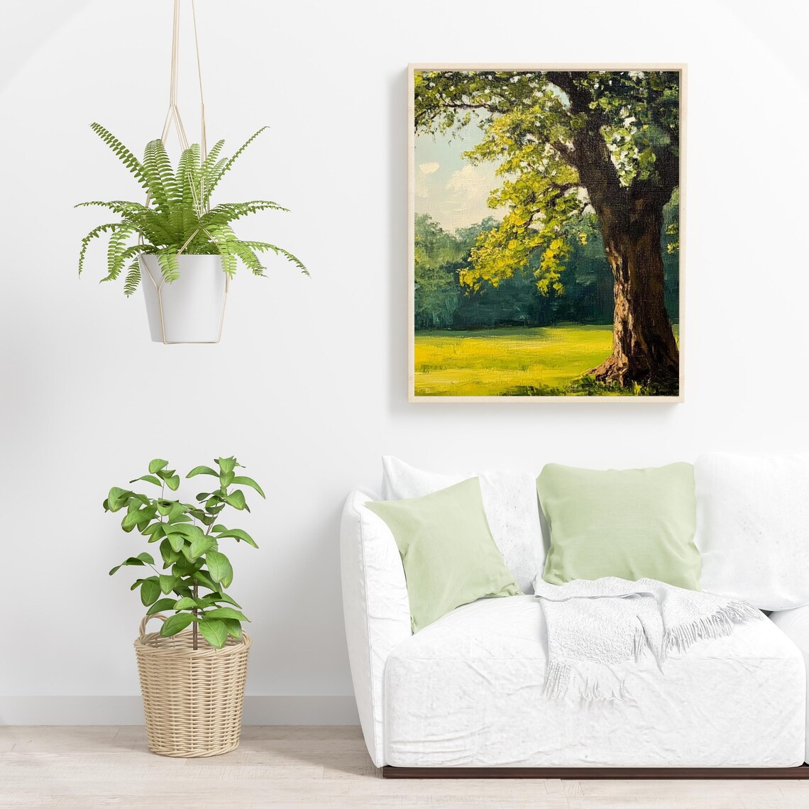 Sunlit Large Tree over Green Summer Meadow Impressionist Painting Poster - Image 3