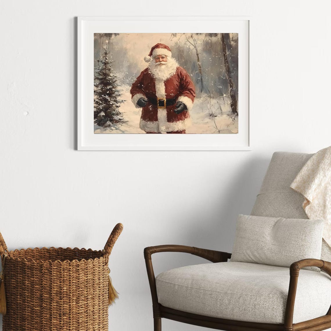 Vintage Santa Claus Walking Snowy Winter Forest Oil Art Poster - Image 4