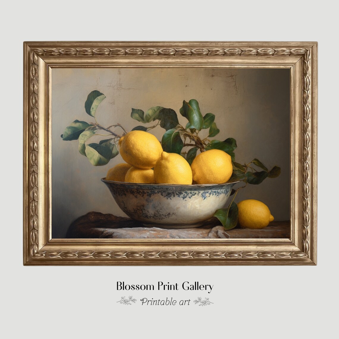 Lemons Antique Oil Painting Kitchen Wall Art