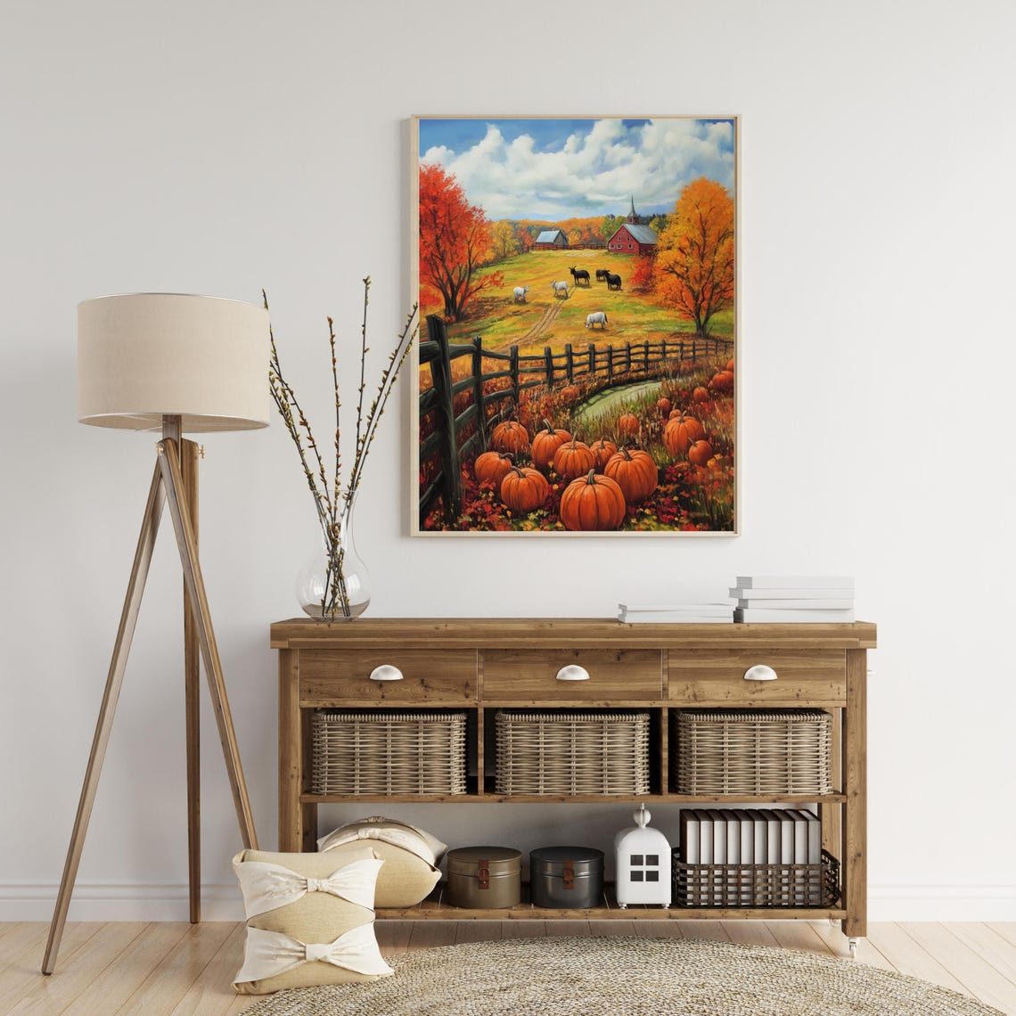 Autumn Farm Art Vintage Landscape Painting Vintage Autumn Moody Countryside Farmhouse Decor Thanksgiving Print Harvest 649 - Image 5