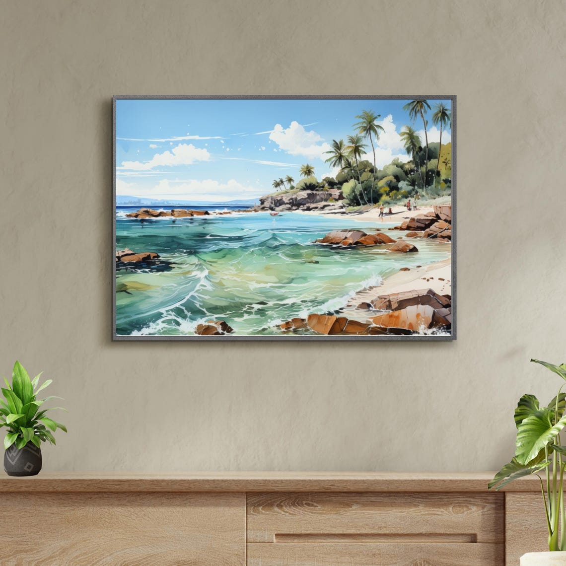 Tropical Beach With Palm Trees Turquoise Waves Painting Poster - Image 6