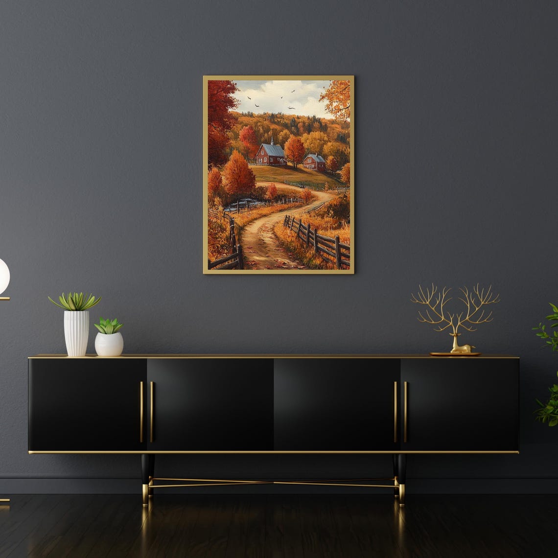 Autumn Farm Art Vintage Landscape Painting Vintage Autumn Moody Countryside Farmhouse Decor Thanksgiving Print Harvest 703 - Image 4
