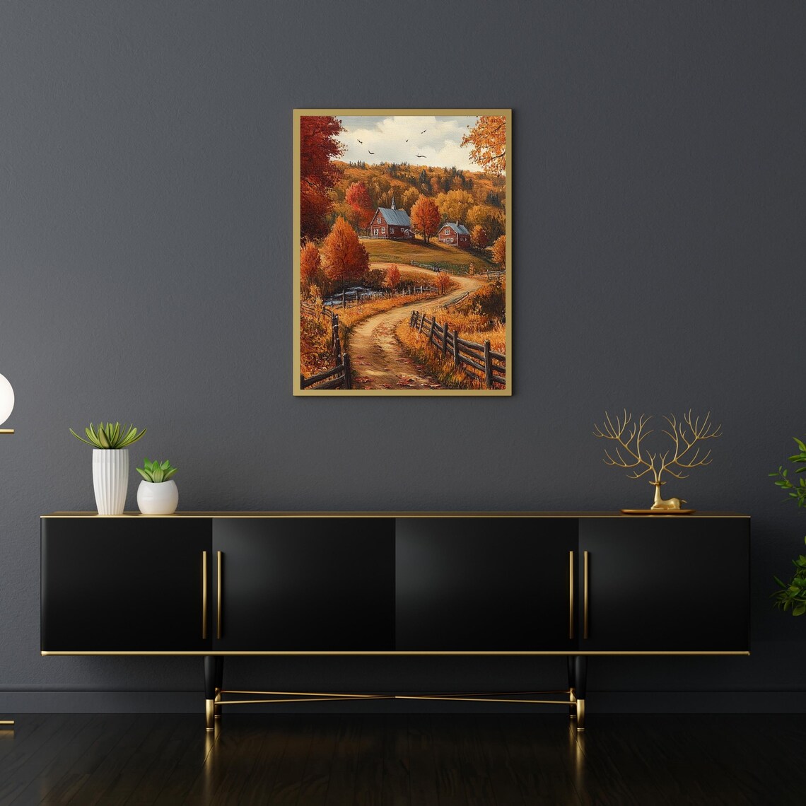 Autumn Farm Landscape with Red Farmhouse and Country Road Poster - Image 4