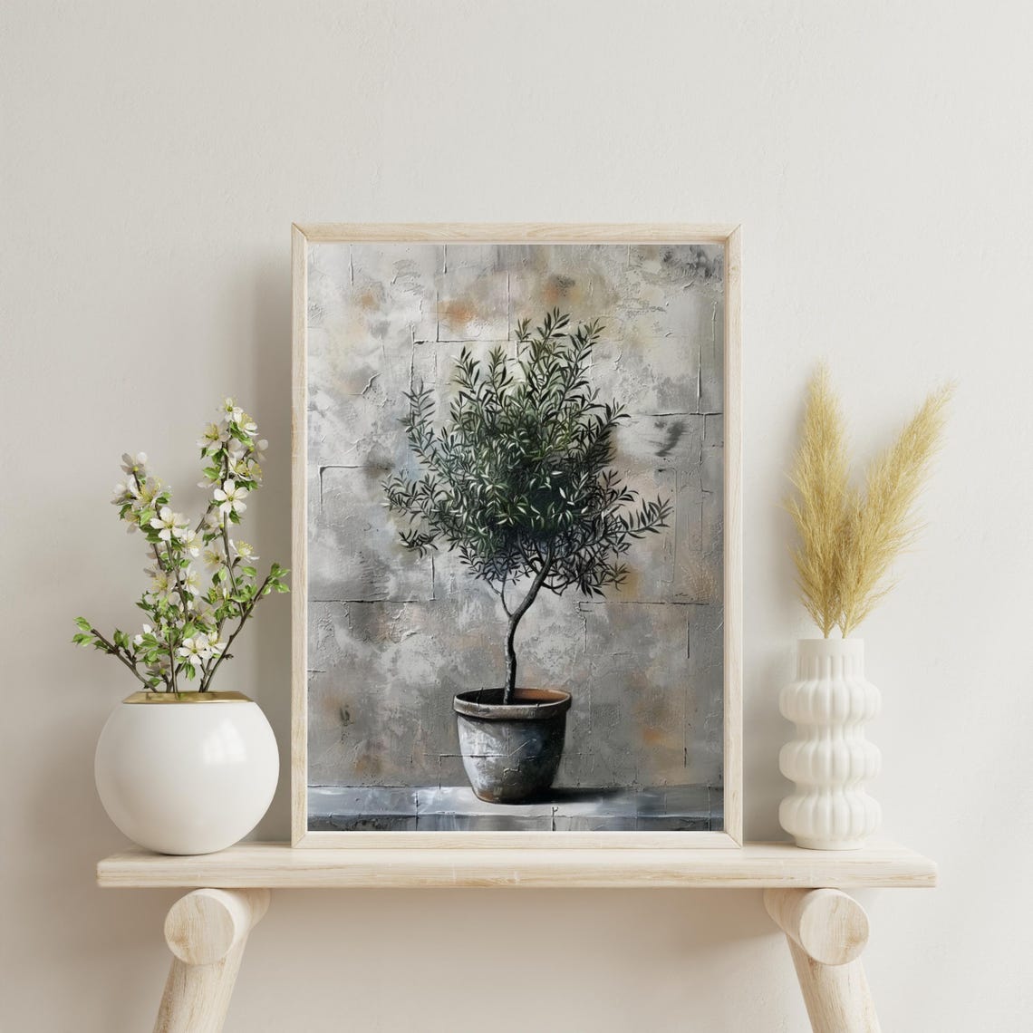 Potted Olive Tree Rustic Gray Wall Minimalist Botanical Art Poster - Image 3