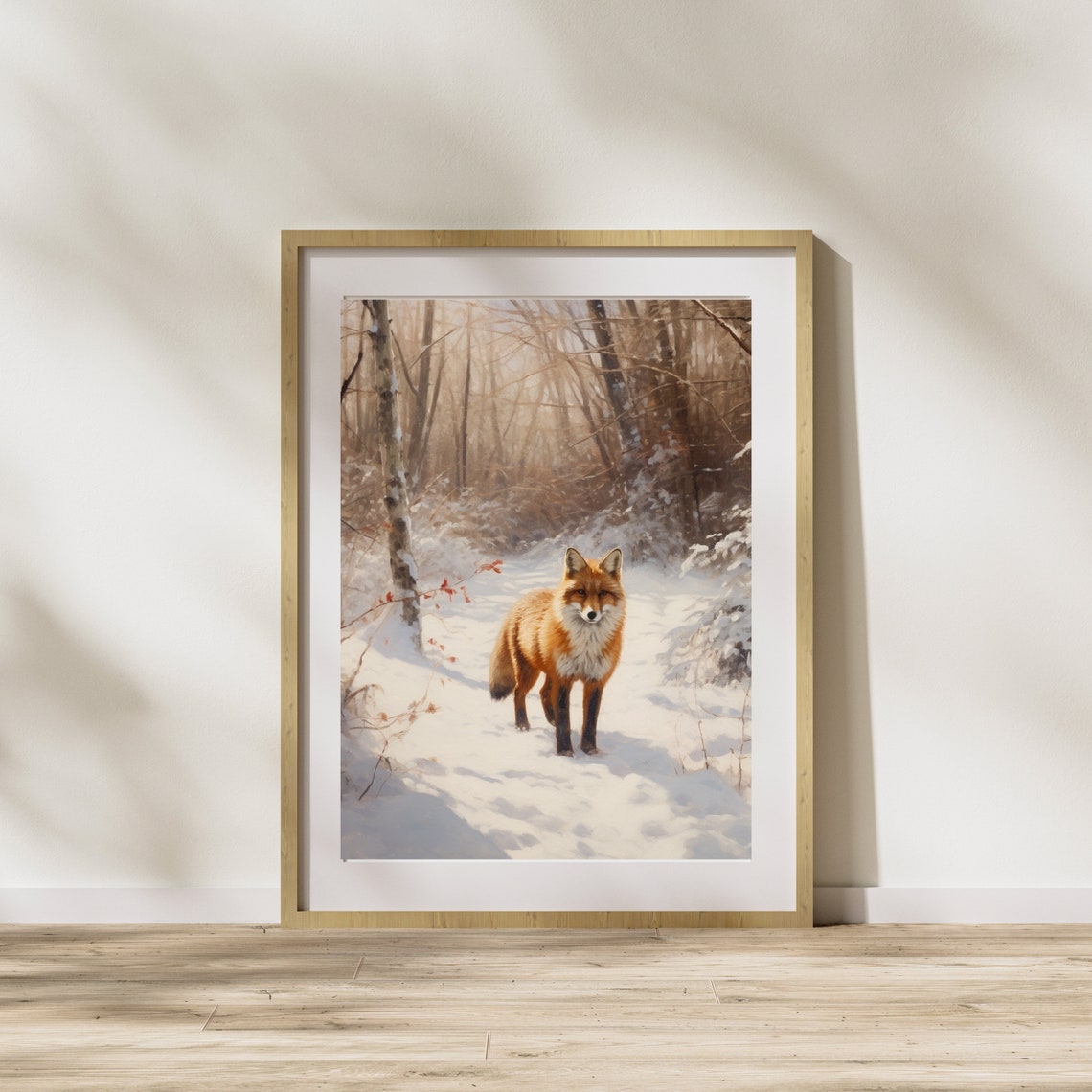 Red Fox Standing in Snowy Winter Forest Wildlife Painting Poster - Image 5