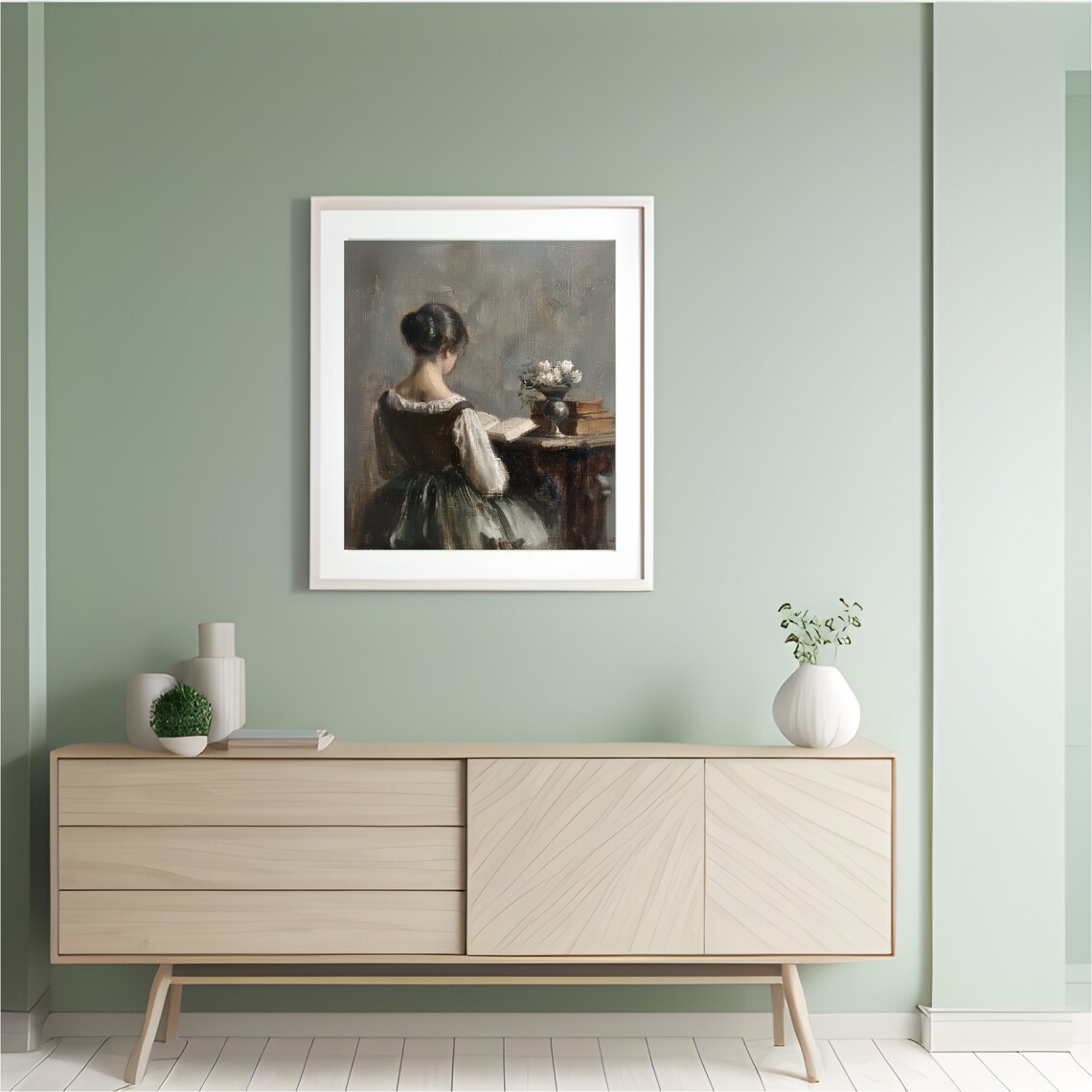 Vintage Woman Reading a Book Muted Antique Portrait Painting Poster - Image 4
