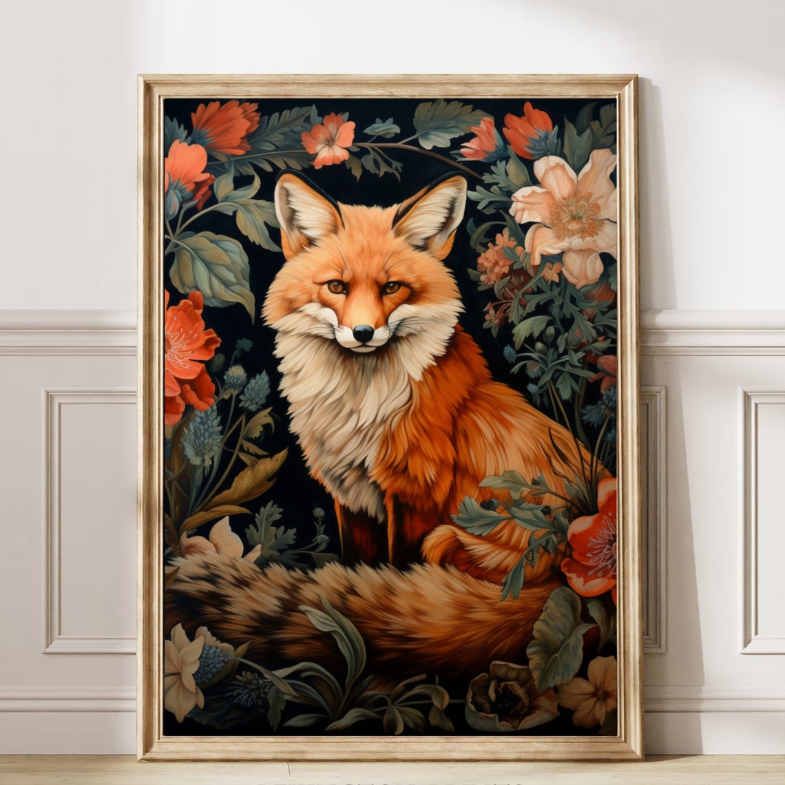 Red Fox In Floral Tapestry William Morris Style Vintage Art Poster - Image 6
