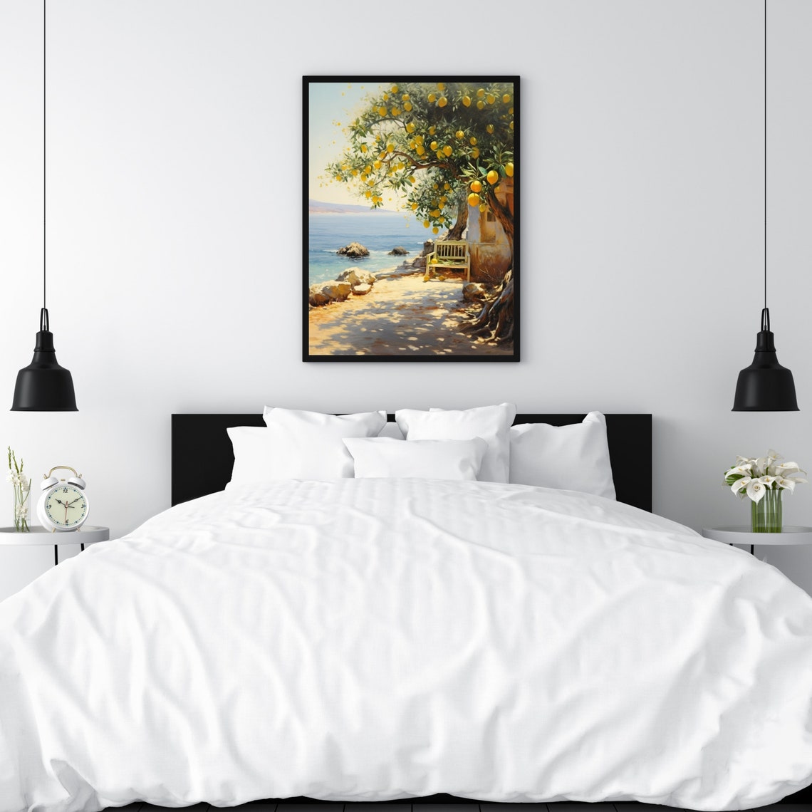 Summer Lemon Tree Coastal Sea View Oil Painting Style Poster - Image 4