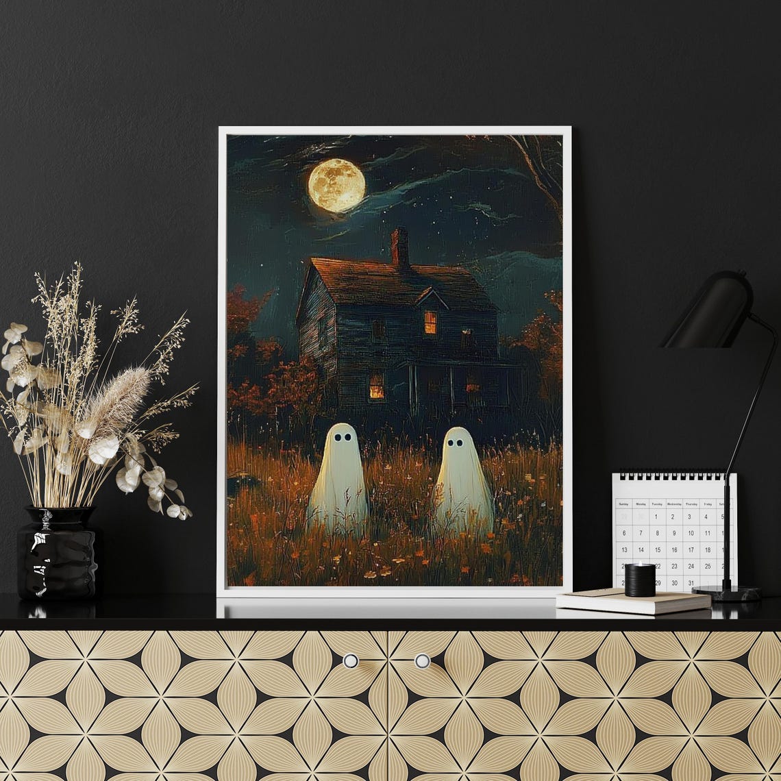 Two Cute Ghosts Before An Old House Under A Full Moon Poster - Image 6
