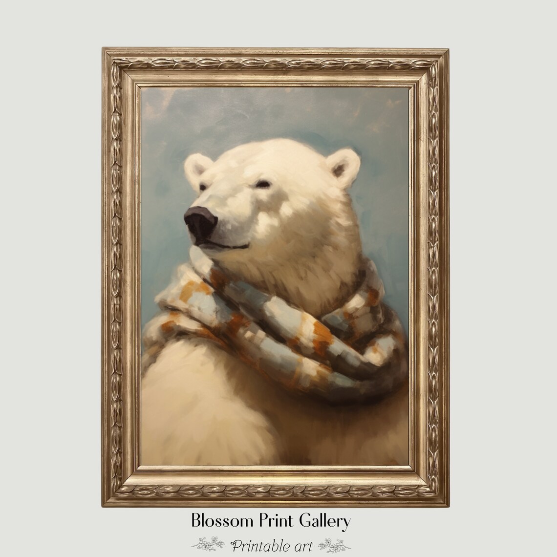 Polar Bear Portrait Vintage Christmas Art Print