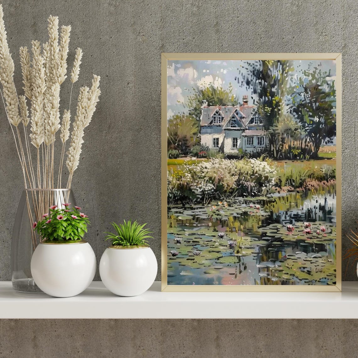 Cottage Garden Oil Painting Vintage Lake Wall Art Living Room Decor Summer Country Print Cottagecore 791 - Image 6