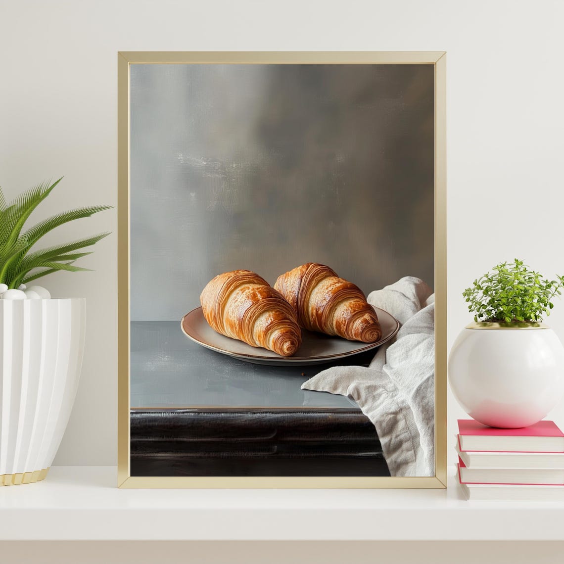 Moody Croissants Painting Vintage Food Still Life Kitchen Home Decor Antique Oil Painting Country Kitchen Wall Art 765 - Image 3