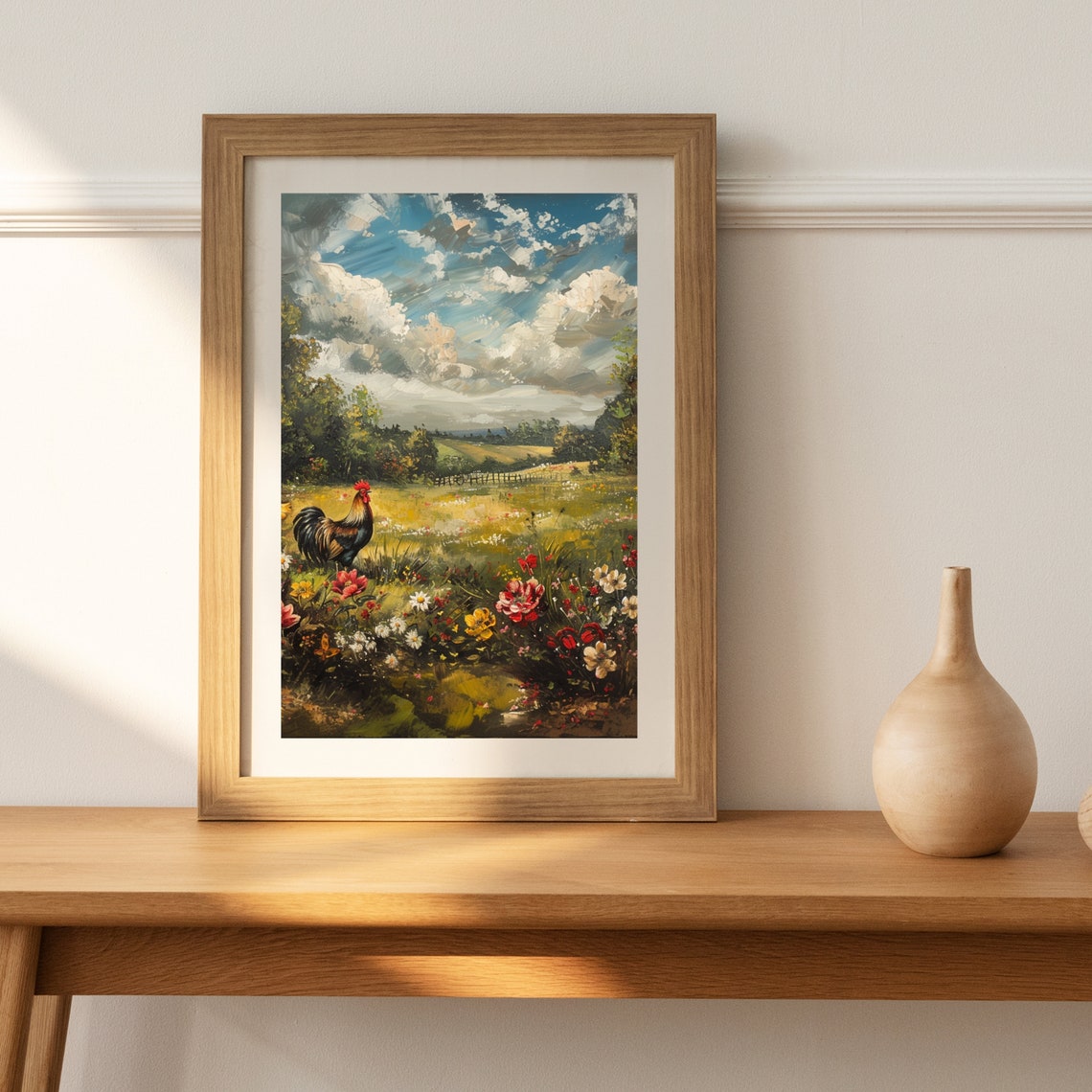 Rooster Wildflower Meadow Dramatic Cloudy Sky Country Art Poster - Image 5