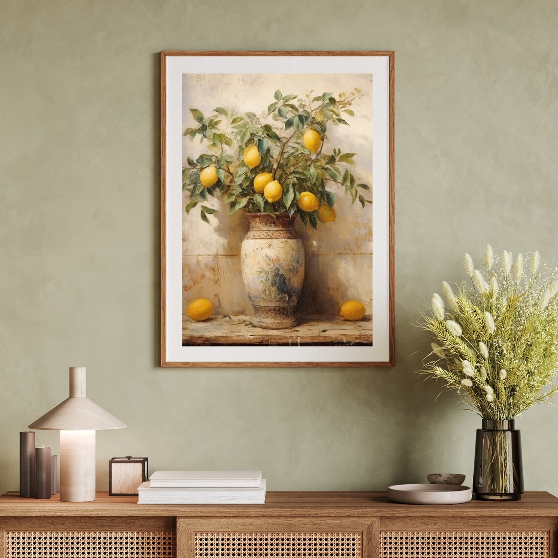 Lemon Branch With Ripe Fruit In Tall Antique Urn Painting Poster - Image 4