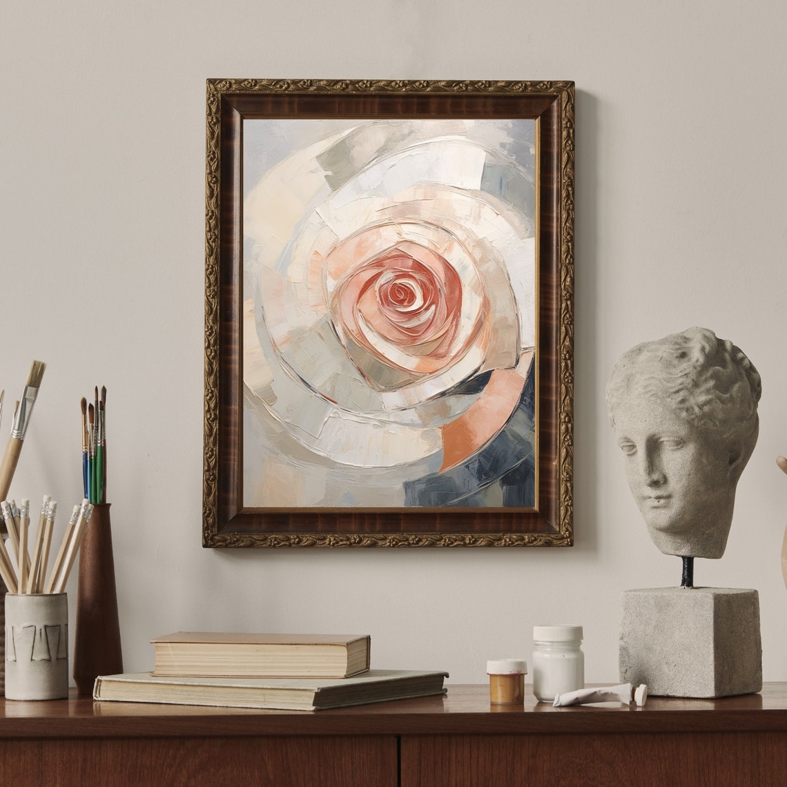 Blush Pink Abstract Rose Impasto Oil Painting Minimalist Poster - Image 6
