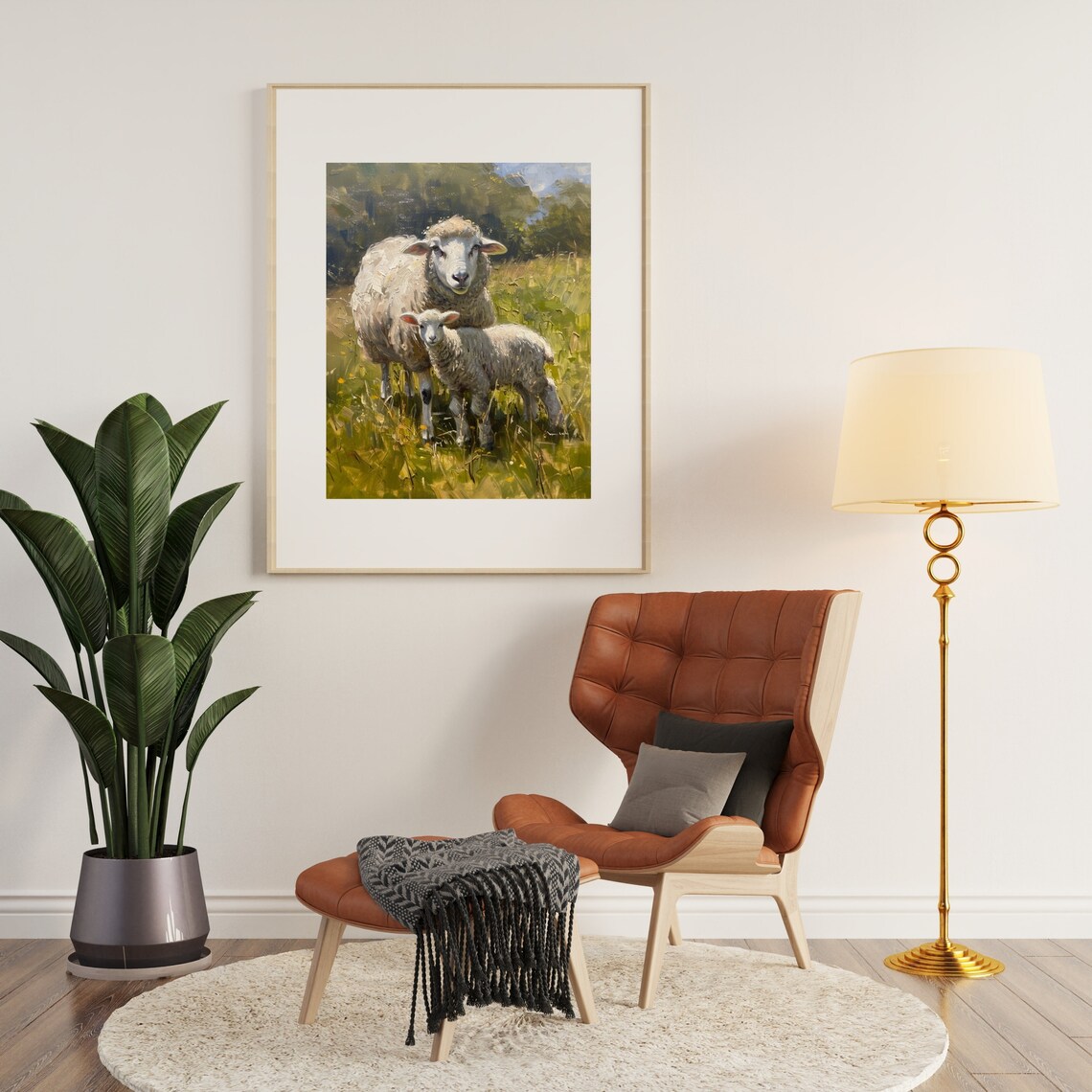 Sweet Ewe And Lamb Sheep Oil Painting Pasture Farm Animal Poster - Image 3