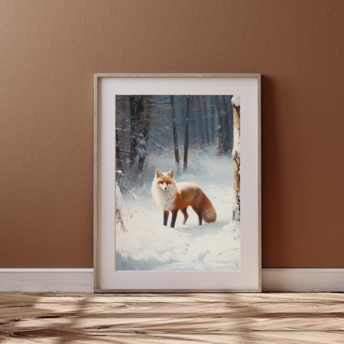 Red Fox In Snowy Winter Forest Rustic Woodland Animal Portrait Poster - Image 4