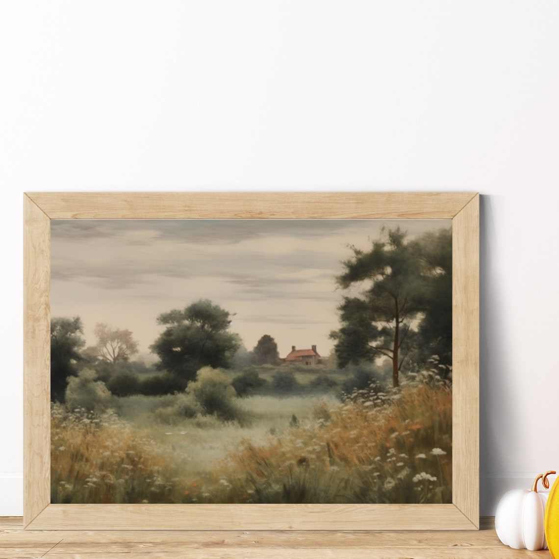 Wildflower Meadow Landscape Painting With Country Cottage Art Print - Image 5