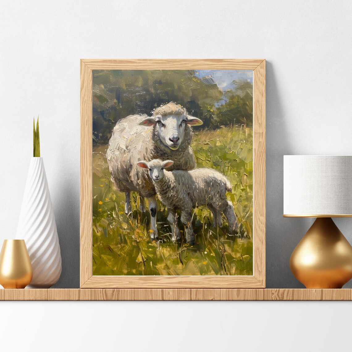 Sweet Ewe And Lamb Sheep Oil Painting Pasture Farm Animal Poster - Image 4