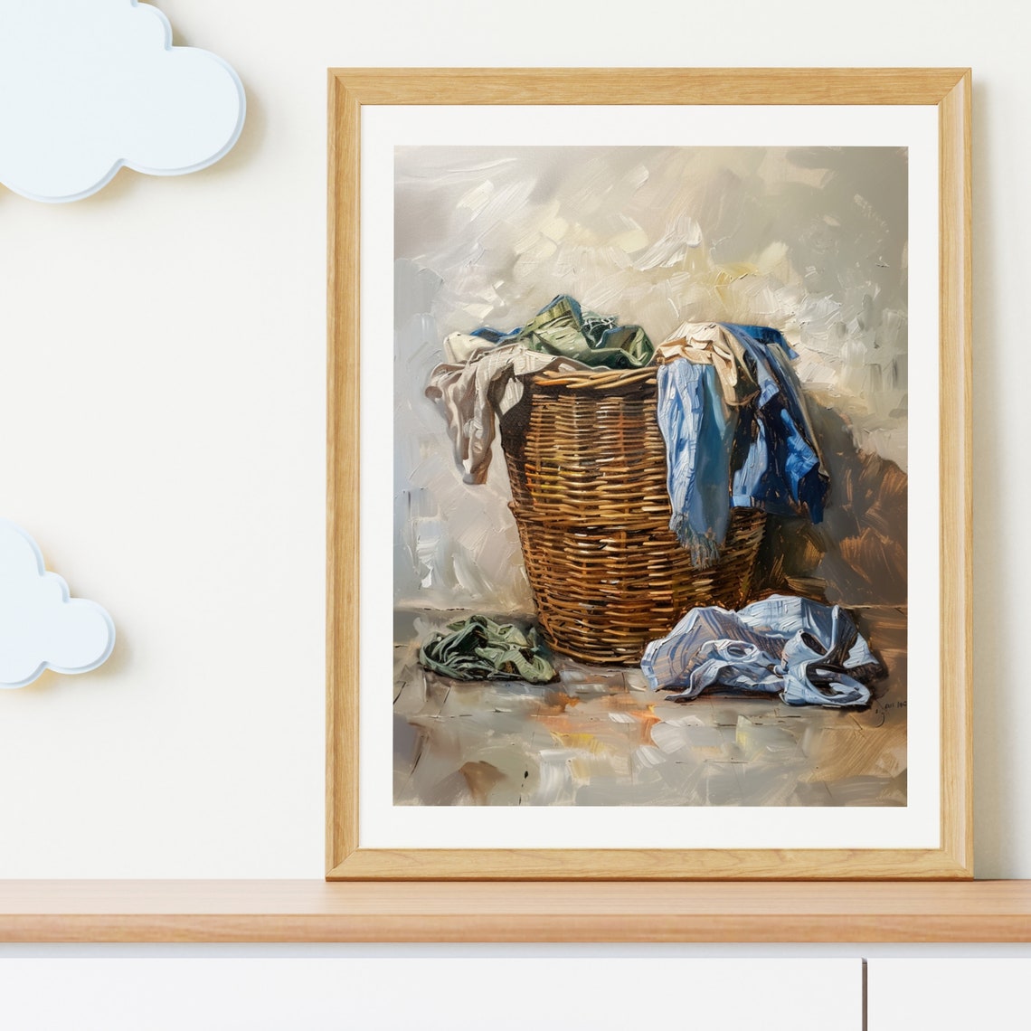 Wicker Laundry Basket Still Life Oil Painting Rustic Charm Poster - Image 5