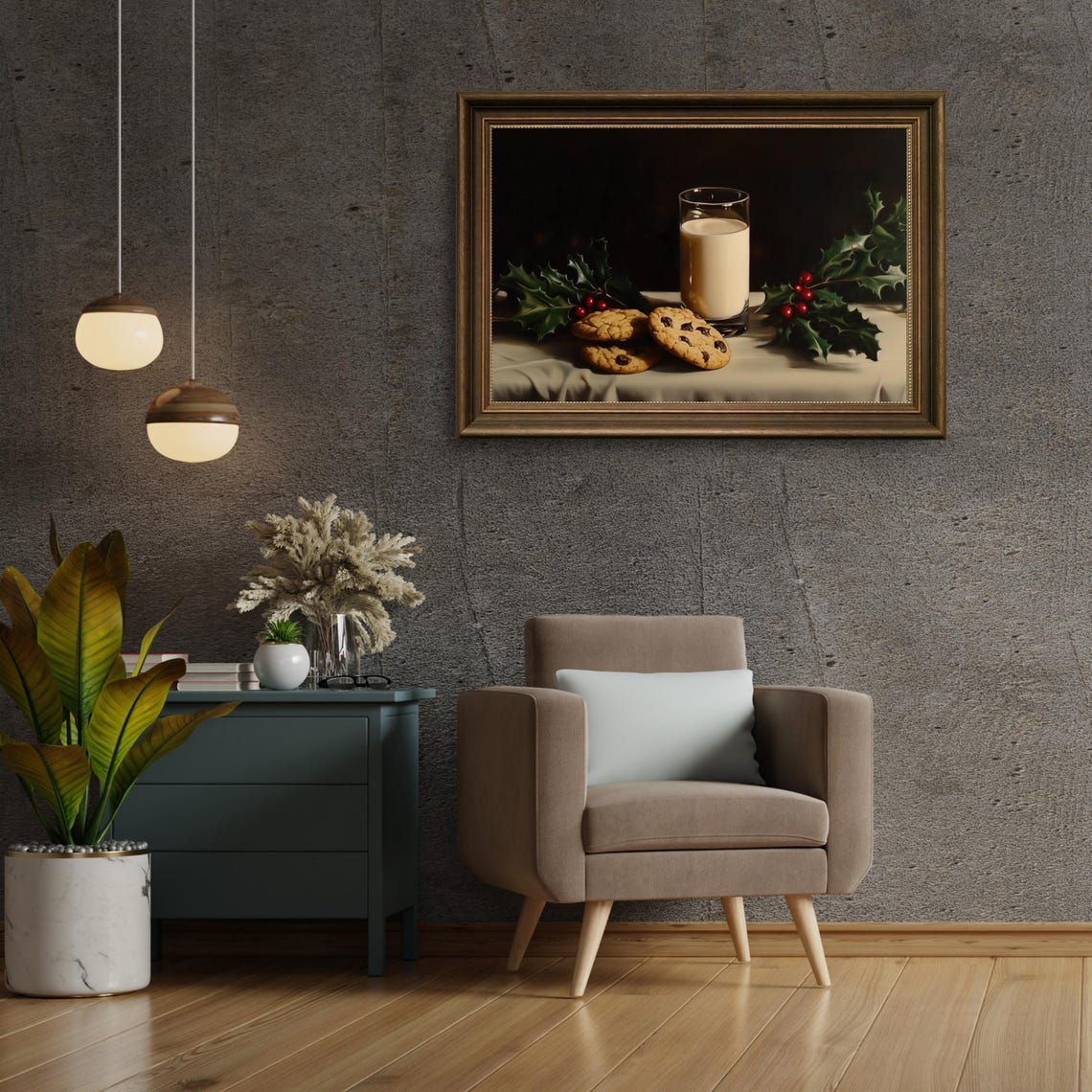 Milk And Cookies With Holly Christmas Still Life Painting Poster - Image 6