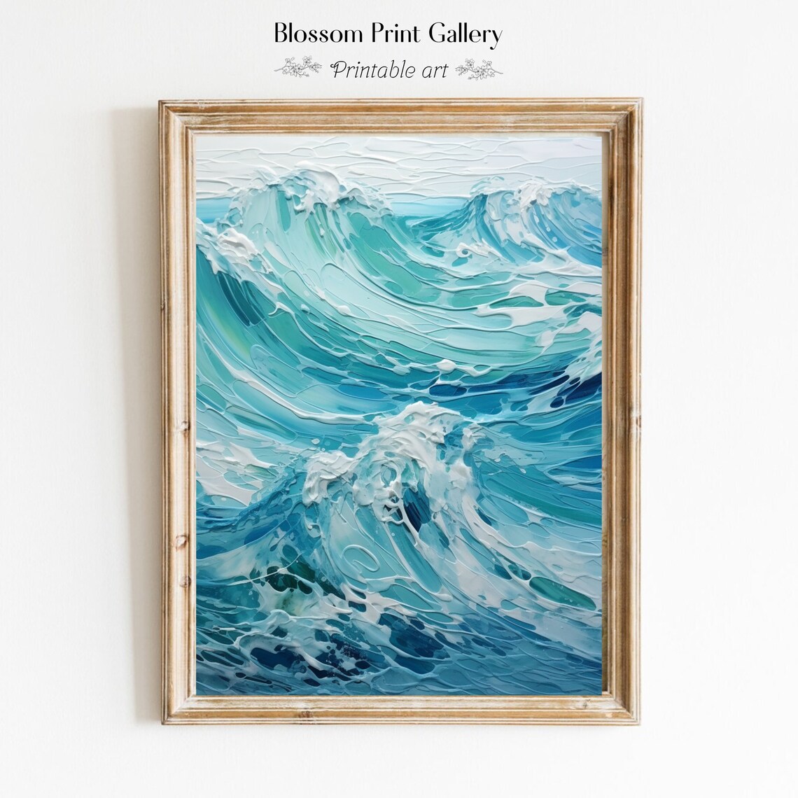 Turquoise Ocean Waves Thick Impasto Texture Coastal Seascape Art Poster