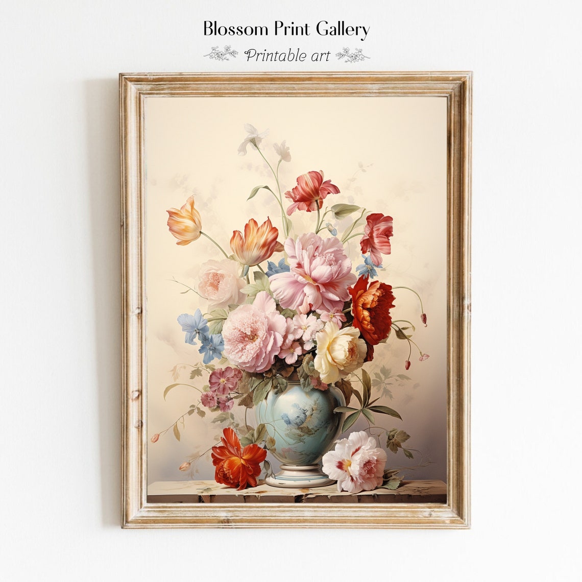 Peonies Tulips Porcelain Vase Floral Still Life Painting Poster